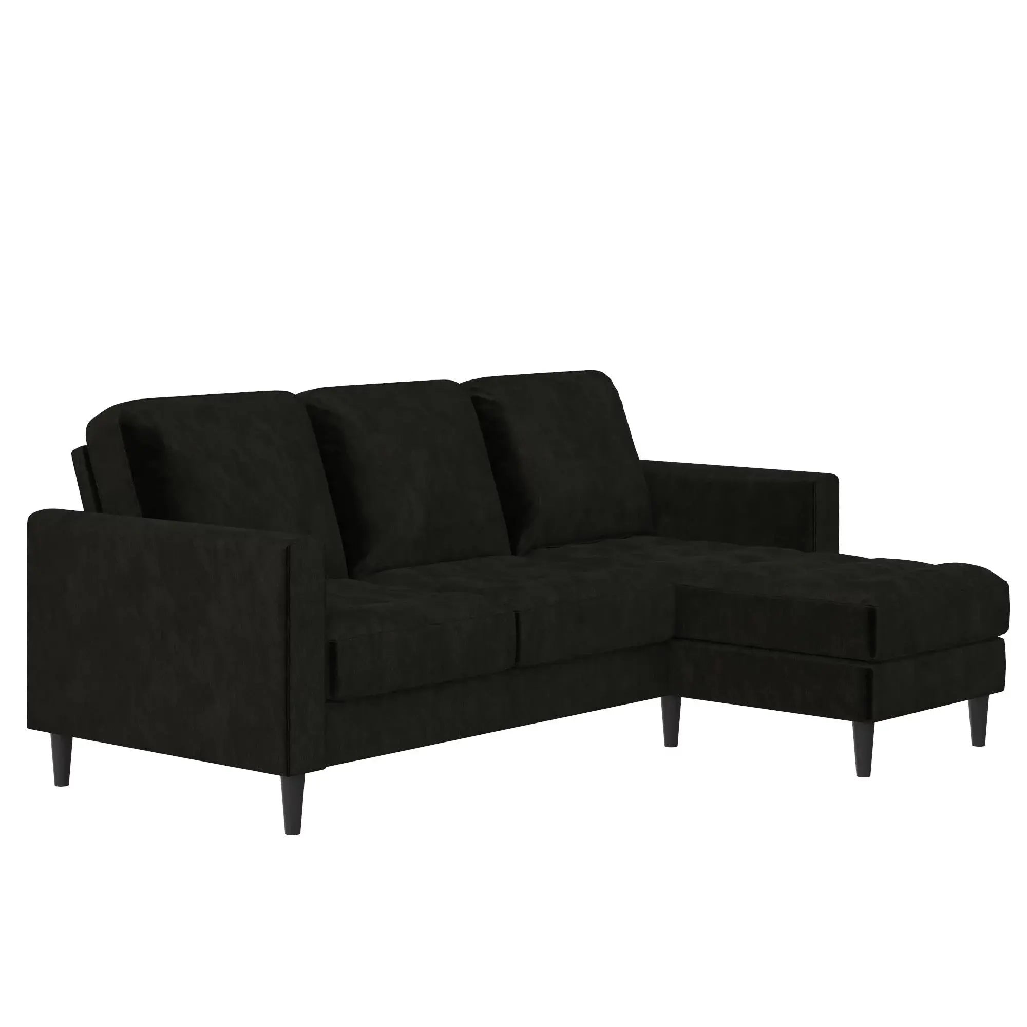 Cosmoliving Strummer Reversible Sectional Sofa Couch, Black Velvet - Mary’s TT Shop