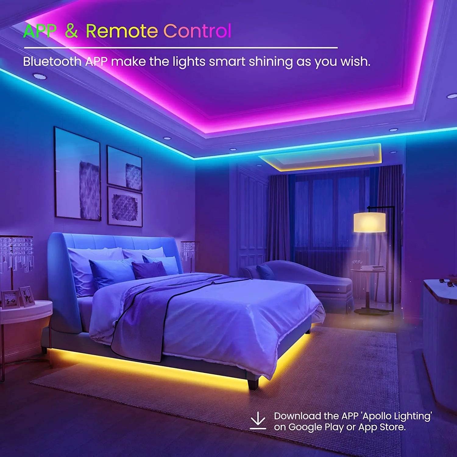 50 FT LED Strip Lights,Bluetooth LED Lights for Bedroom, Color Changing Light Strip with Music Sync, Phone Controller and IR Remote(App+Remote +Mic) - Mary’s TT Shop