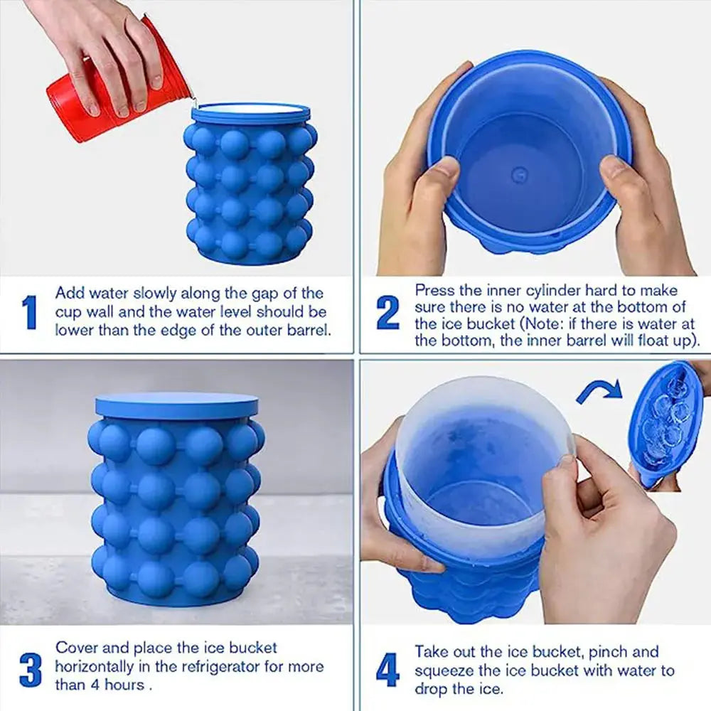 2 in 1 Portable Ice Cube Mold Ice Trays Large Silicone Ice Bucket Ice Cube Maker Round - Mary’s TT Shop