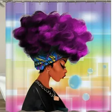 African American 3D Retro Style Polyester Shower Curtain Afro Girl Bathroom Decor Blue Hair - Mary’s TT Shop