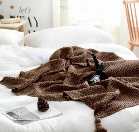 Nordic fringed knit ball office blanket wool blanket office air conditioning lunch break blanket shawl blanket sofa leisure blanket blanket - Mary’s TT Shop