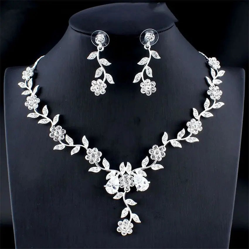 Golden Zircon Jewelry Set Bridal Necklace Earrings Wedding Two-piece Set - Mary’s TT Shop