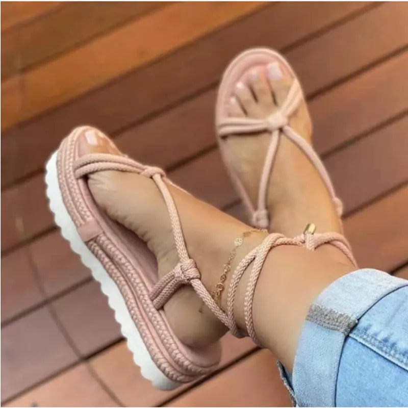 Lace-up Braided Hemp Strap Platform Beach Sandals - Mary’s TT Shop