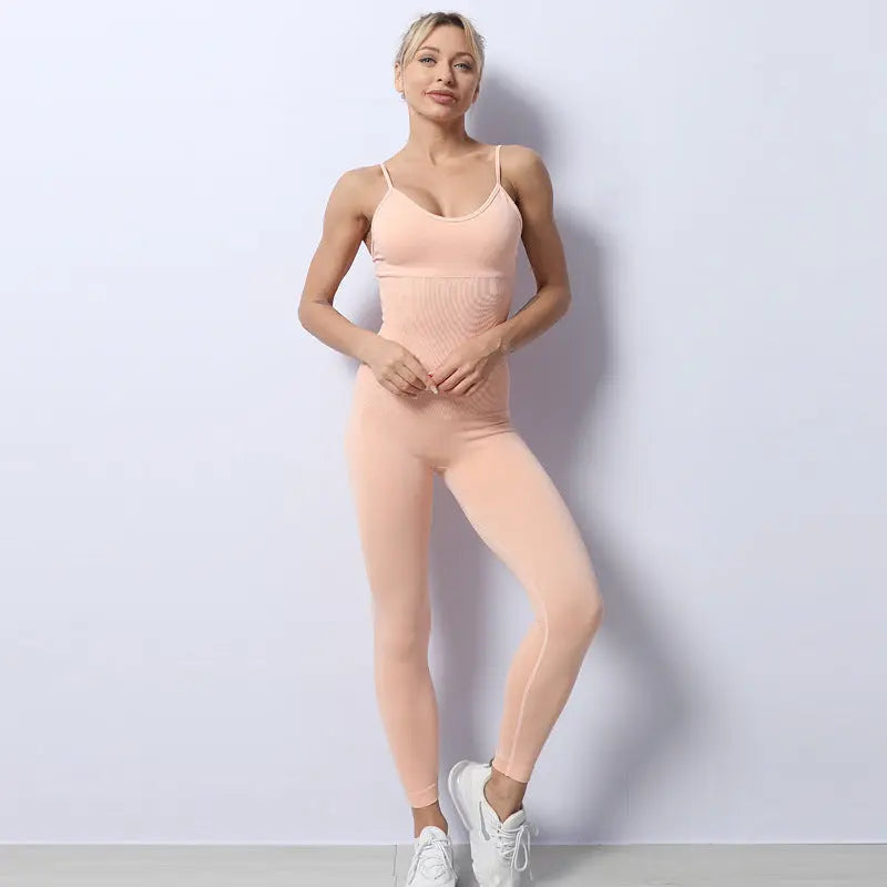 New Seamless Knitted Fitness Jumpsuit In Europe And America Sexy Sling High Elastic Tight Jumpsuit Yoga Suit For Women My Store