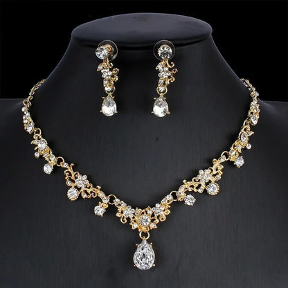 Golden Zircon Jewelry Set Bridal Necklace Earrings Wedding Two-piece Set - Mary’s TT Shop