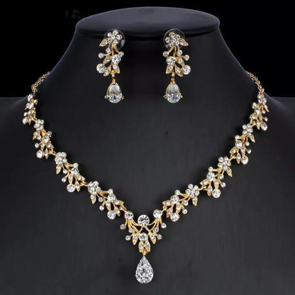 Golden Zircon Jewelry Set Bridal Necklace Earrings Wedding Two-piece Set - Mary’s TT Shop