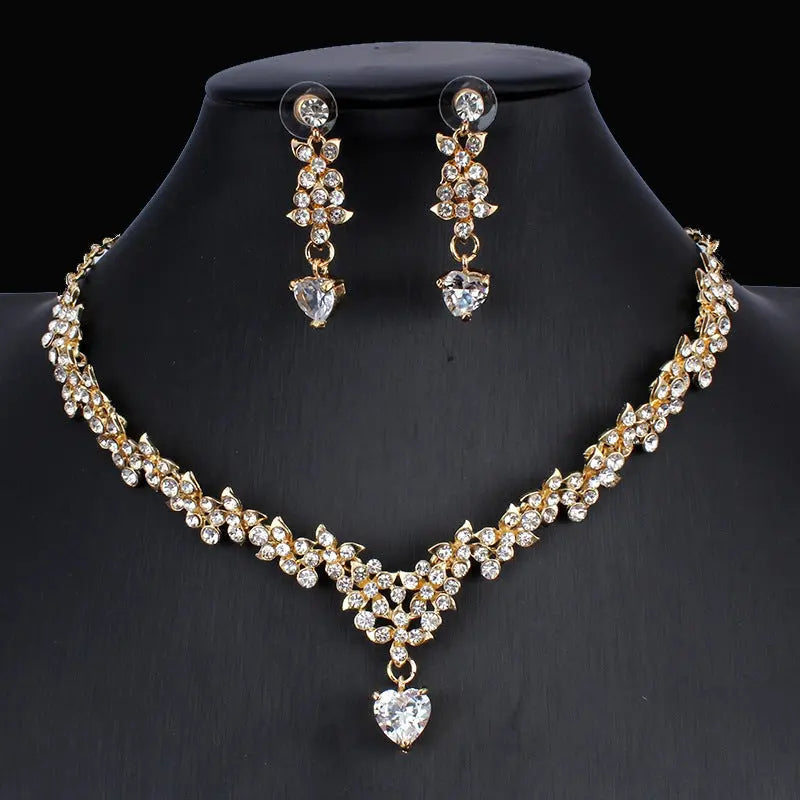 Golden Zircon Jewelry Set Bridal Necklace Earrings Wedding Two-piece Set - Mary’s TT Shop