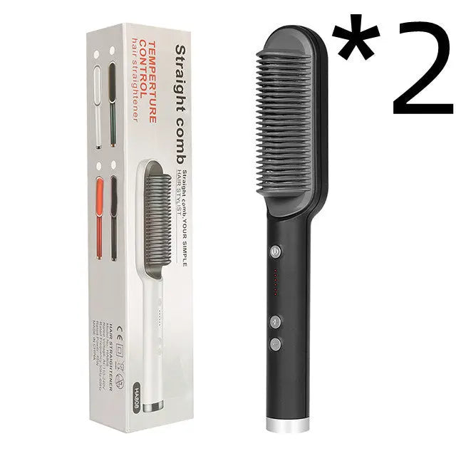 New 2 In 1 Hair Straightener Hot Comb Negative Ion Curling Tong Dual-purpose Electric Hair Brush - Mary’s TT Shop