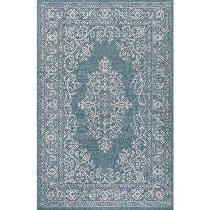 Galon Filigree Teal/Ivory 8 Ft. X 10 Ft. Indoor/Outdoor Rug - Mary’s TT Shop