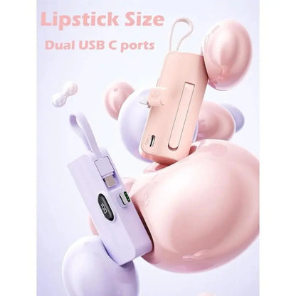 Mini Power Bank,Capsule Power Phone Charger 5500Mah,Portable Charger with Dual USB-C Ports for Iphone 15/15 Plus/15 Pro/15 Pro Max/Android Phone/Samsung/Moto/Lg Etc (Pink) - Mary’s TT Shop