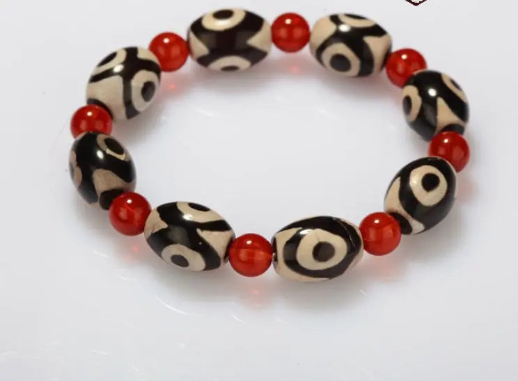 Three-eyed Dzi Bead Red Agate Beads Bracelet Bracelet - Mary’s TT Shop