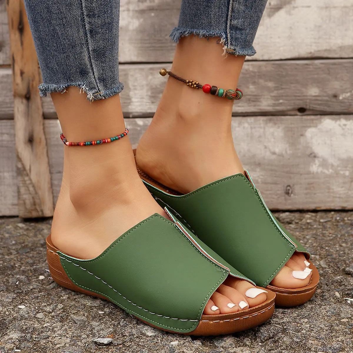 Fashion Solid Wedges Women Sandals Summer Casual Peep-toe Slippers Outdoor Thick Sole Heightening Slides Shoes Women - Mary’s TT Shop