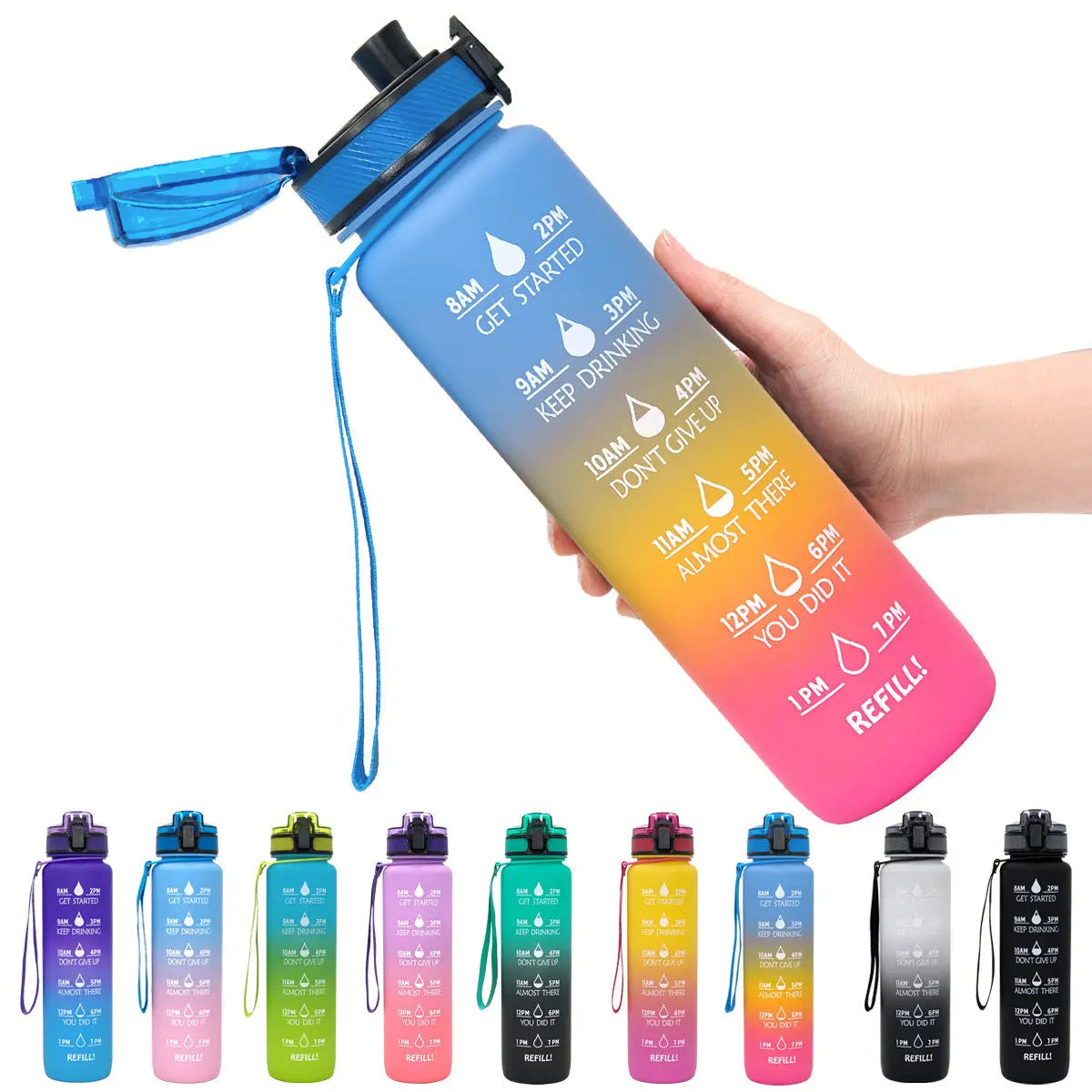 1L Triton Water Bottle With Time Marker Bounce Cover Motivational Water Bottle Cycling Leakproof Cup For Sports Fitness Bottles - Mary’s TT Shop