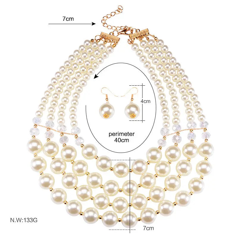 Europe necklace crystal pearl Long Necklace Earrings female bride jewelry set accessories - Mary’s TT Shop