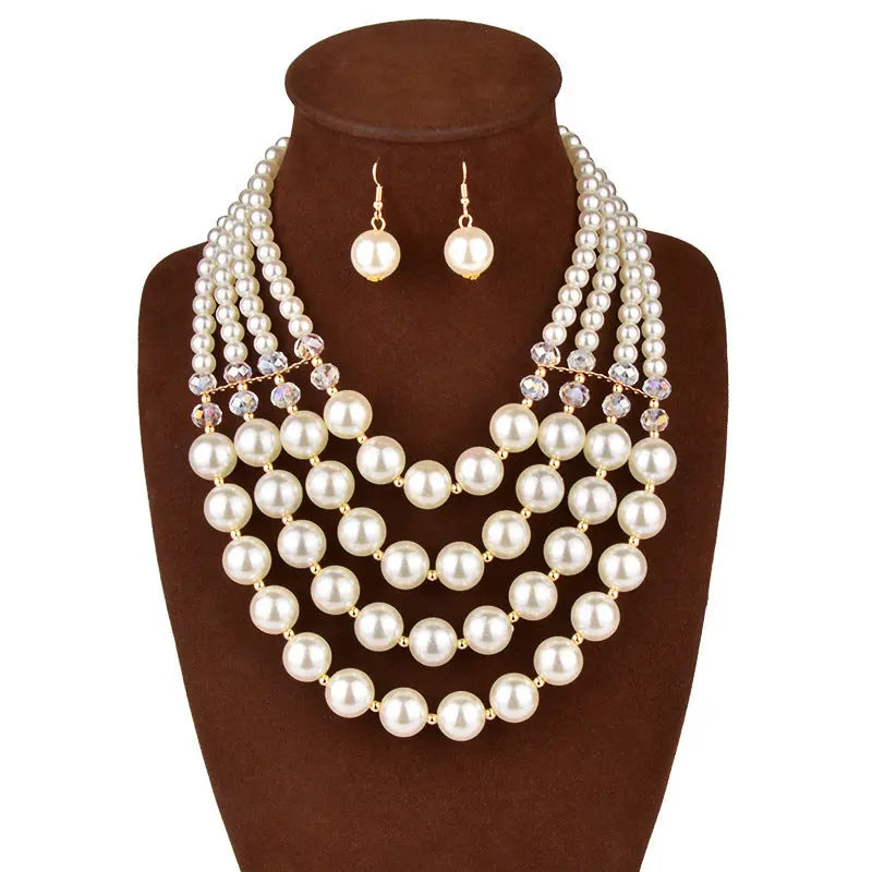 Europe necklace crystal pearl Long Necklace Earrings female bride jewelry set accessories - Mary’s TT Shop