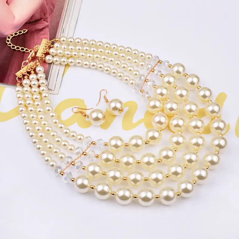 Europe necklace crystal pearl Long Necklace Earrings female bride jewelry set accessories - Mary’s TT Shop