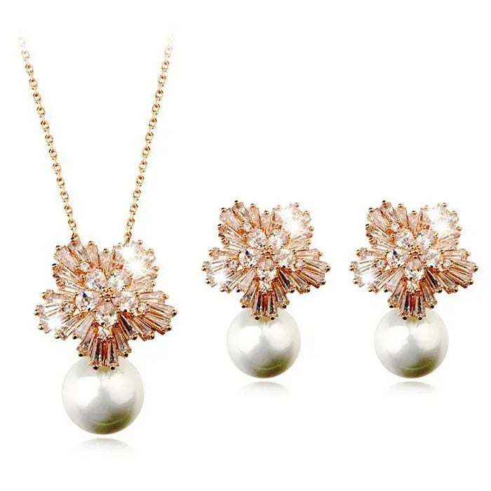 Korean temperament luxury high-grade pearl necklace earrings set with zircon jewelry micro all-match fashion bride - Mary’s TT Shop