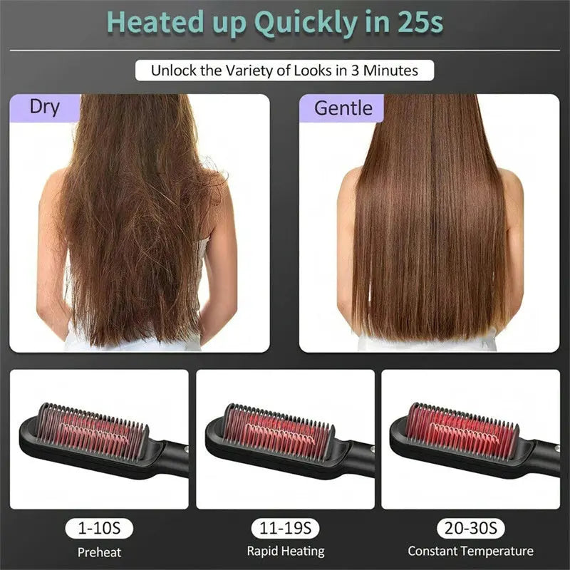 New 2 In 1 Hair Straightener Hot Comb Negative Ion Curling Tong Dual-purpose Electric Hair Brush - Mary’s TT Shop