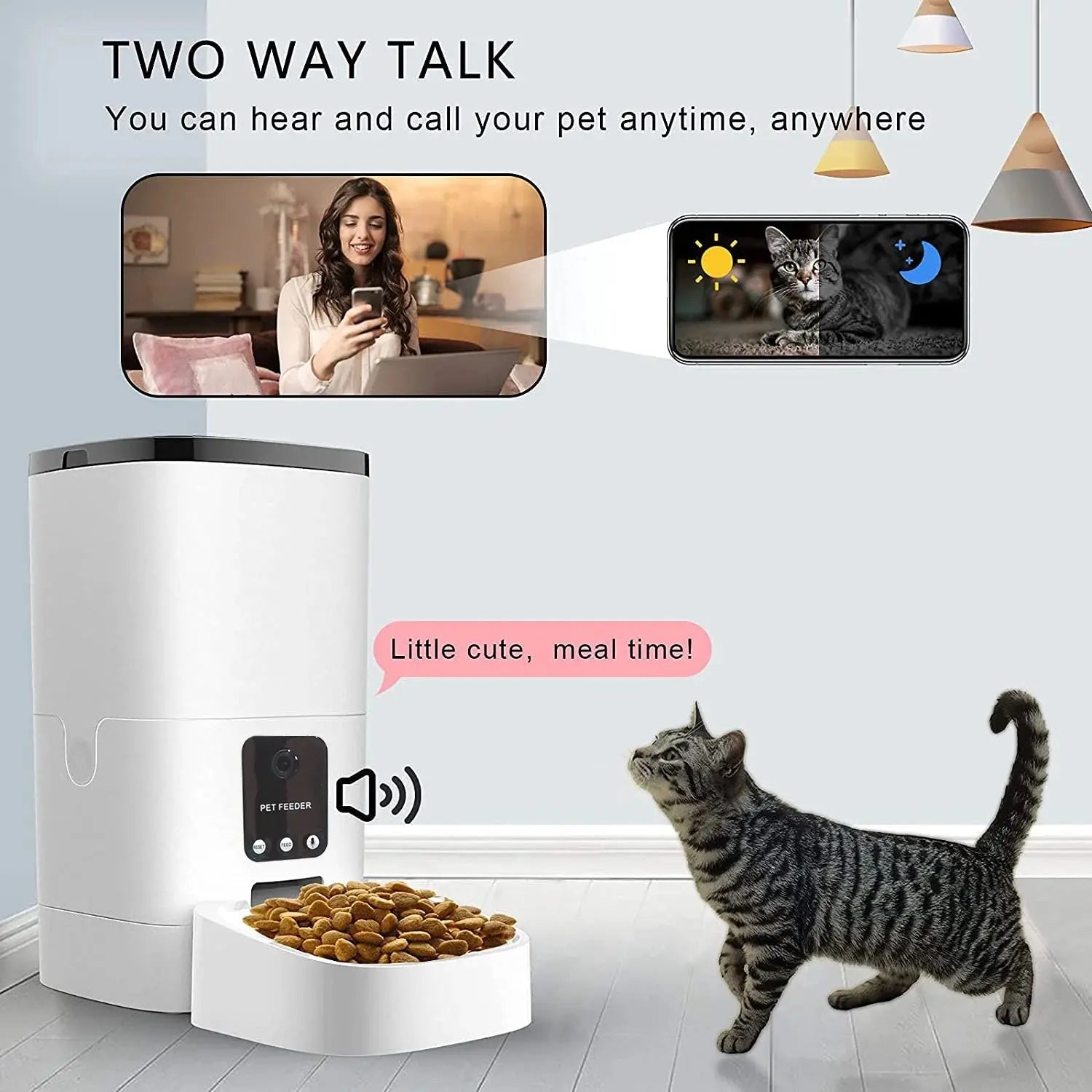 Pet Feeder,6L Automatic Pet Feeder for Cats and Dogs,1080P Camera,App Control,Voice Recorder,Timed Feeder for Schedule Feeding, Dual Power Supply,Wifi Pet Food Dispenser with App Control - Mary’s TT Shop