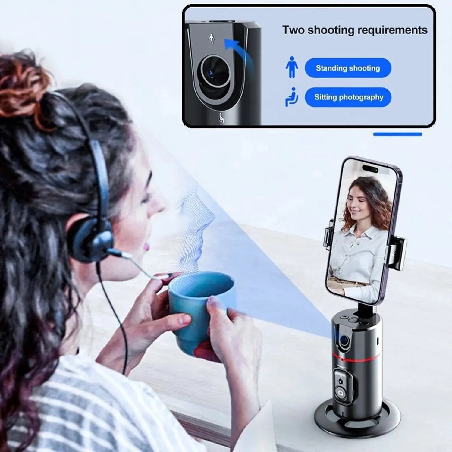 Auto Face Tracking Phone Holder Tripod, No App Required, 360° Rotation Smart Face Body Tracking Tripod Selfie Phone Camera Mount Cell Phone Stand for TIK Tok, Vlog, Live Streaming, Youtube Video - Mary’s TT Shop