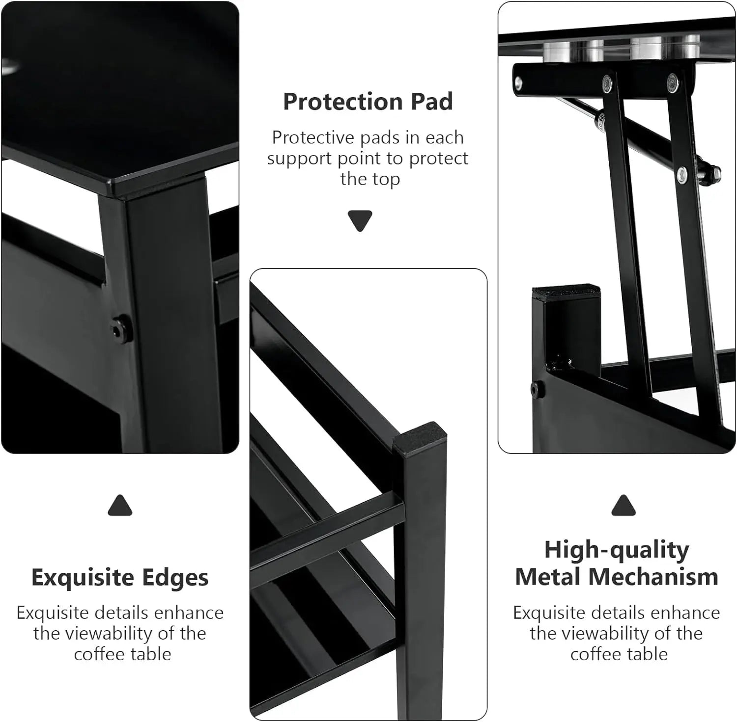 Lift Top Coffee Table,Glass Coffee Table with Storage Shelf &amp; Metal Frame,Coffee Table Lift Top, Lift Tabletop Dining Table for Home Living Room, Office - Mary’s TT Shop