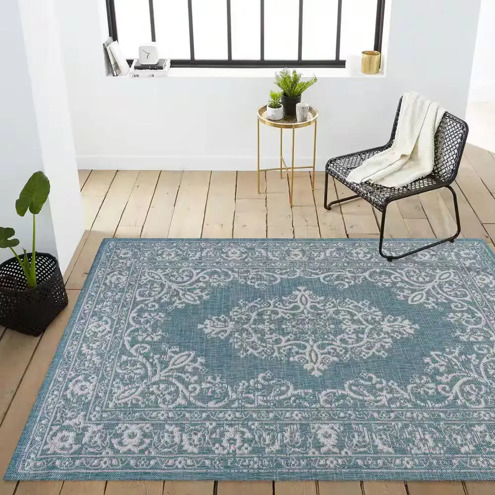 Galon Filigree Teal/Ivory 8 Ft. X 10 Ft. Indoor/Outdoor Rug - Mary’s TT Shop