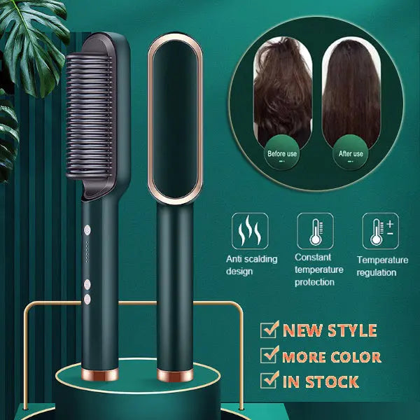 New 2 In 1 Hair Straightener Hot Comb Negative Ion Curling Tong Dual-purpose Electric Hair Brush - Mary’s TT Shop