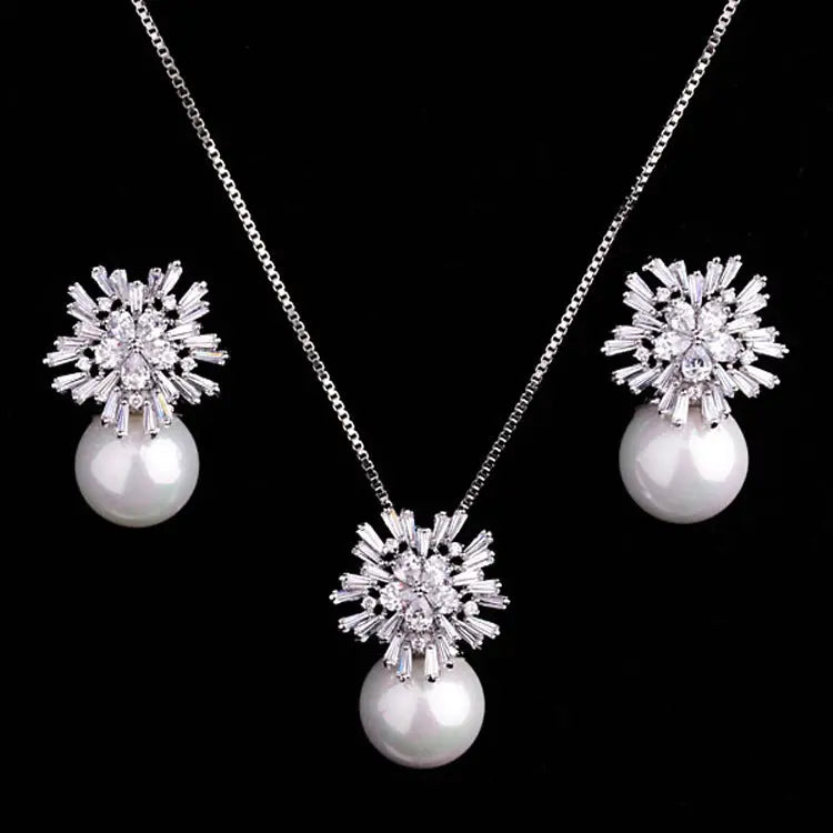 Korean temperament luxury high-grade pearl necklace earrings set with zircon jewelry micro all-match fashion bride - Mary’s TT Shop