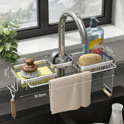 Kitchen Space Aluminum Sink Drain Rack Sponge Storage Faucet Holder Soap Drainer Shelf Basket Organizer Bathroom Accessories - Mary’s TT Shop