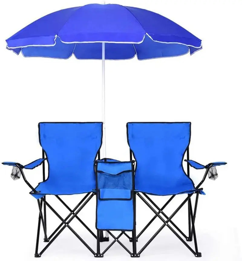 Portable Folding Picnic Double Chair W/Umbrella Table Cooler Beach Camping Chair for Patio Pool Park Outdoor - Mary’s TT Shop