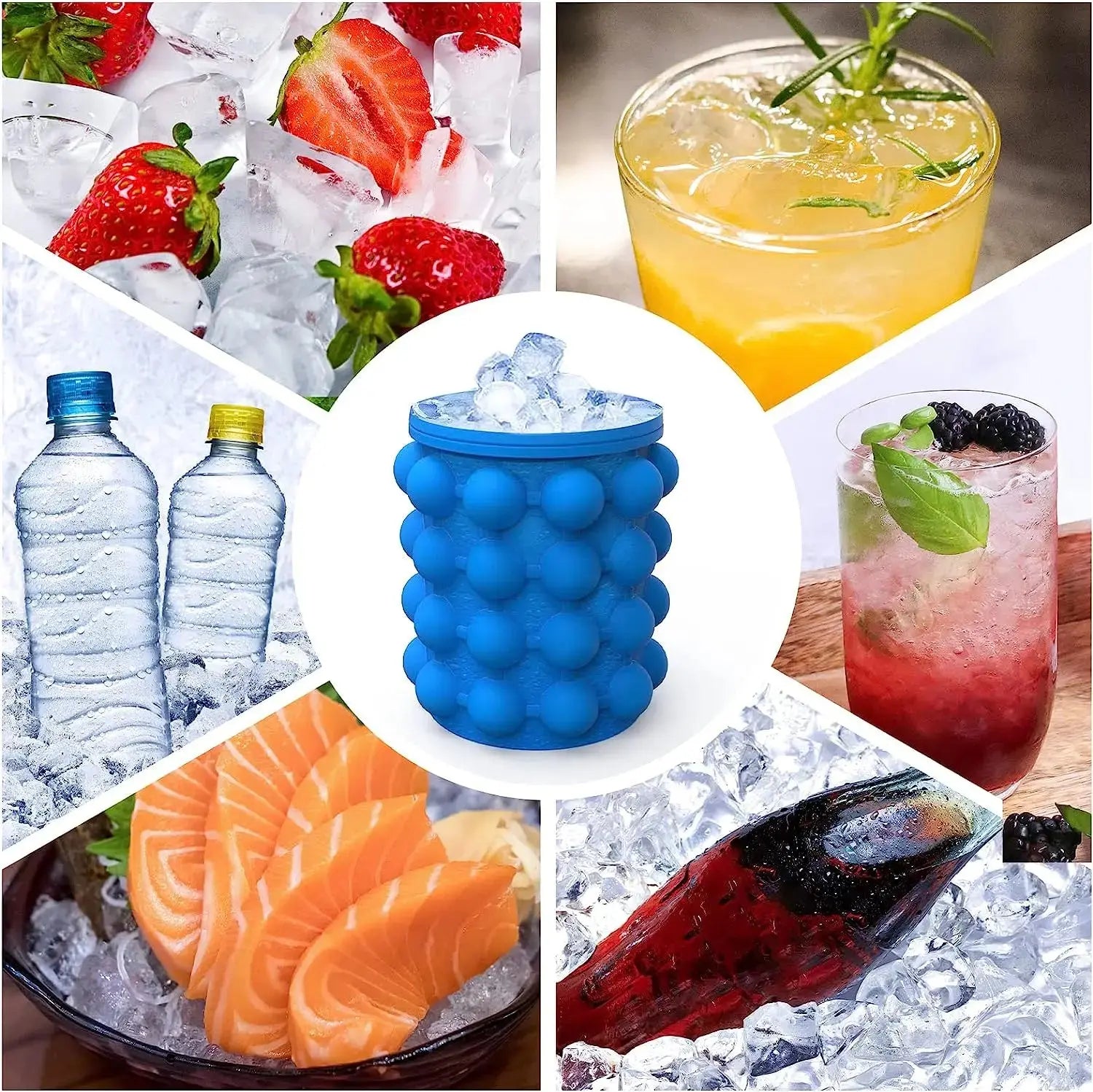 2 in 1 Portable Ice Cube Mold Ice Trays Large Silicone Ice Bucket Ice Cube Maker Round - Mary’s TT Shop