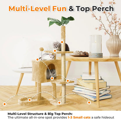 Cat Tree,52&quot; Cat Tower for Indoor Cats, Cat Tree with Scratching Posts Plush Perch Stand, Cat Condo with Funny Toys Kittens Pet Play House,Beige - Mary’s TT Shop