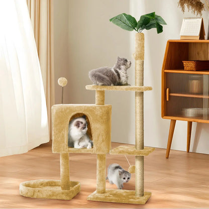 Cat Tree,52&quot; Cat Tower for Indoor Cats, Cat Tree with Scratching Posts Plush Perch Stand, Cat Condo with Funny Toys Kittens Pet Play House,Beige - Mary’s TT Shop