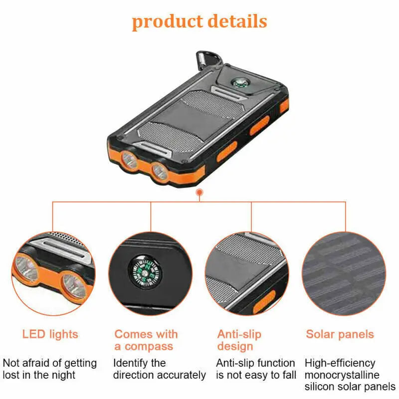 Super 20000Mah USB Portable Charger Solar Power Bank for Iphone Cell Phone 2023 - Mary’s TT Shop