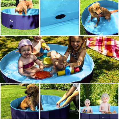 Upgraded Foldable Pet Swimming Pool Portable Dog Pool Kids Pets Dogs Cats Outdoor Bathing Tub Bathtub Water Pond Pool &amp; Kiddie Pools ((160 X 30Cm) 63’’ D*11.8’’ H, Blue) - Mary’s TT Shop