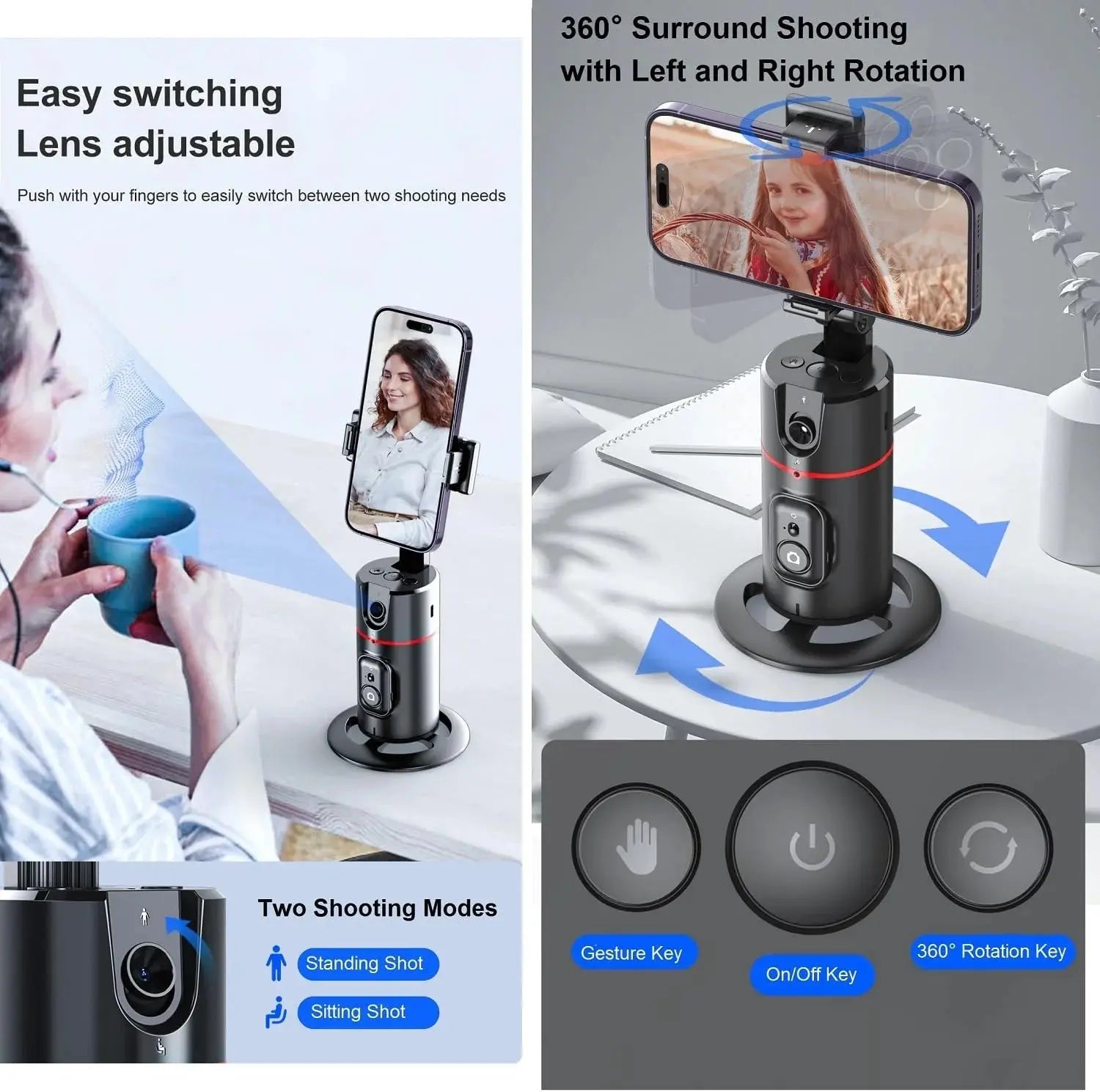 Auto Face Tracking Phone Holder Tripod, No App Required, 360° Rotation Smart Face Body Tracking Tripod Selfie Phone Camera Mount Cell Phone Stand for TIK Tok, Vlog, Live Streaming, Youtube Video - Mary’s TT Shop