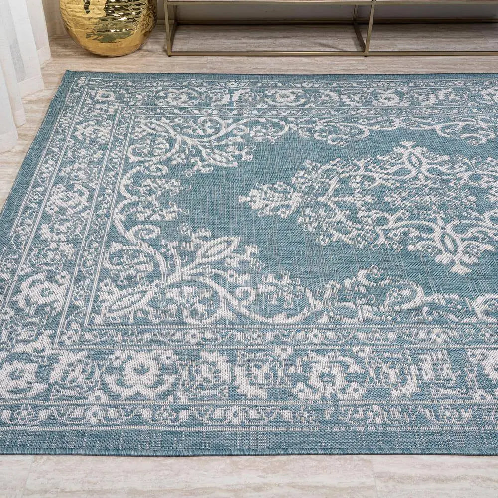 Galon Filigree Teal/Ivory 8 Ft. X 10 Ft. Indoor/Outdoor Rug - Mary’s TT Shop