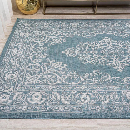 Galon Filigree Teal/Ivory 8 Ft. X 10 Ft. Indoor/Outdoor Rug - Mary’s TT Shop