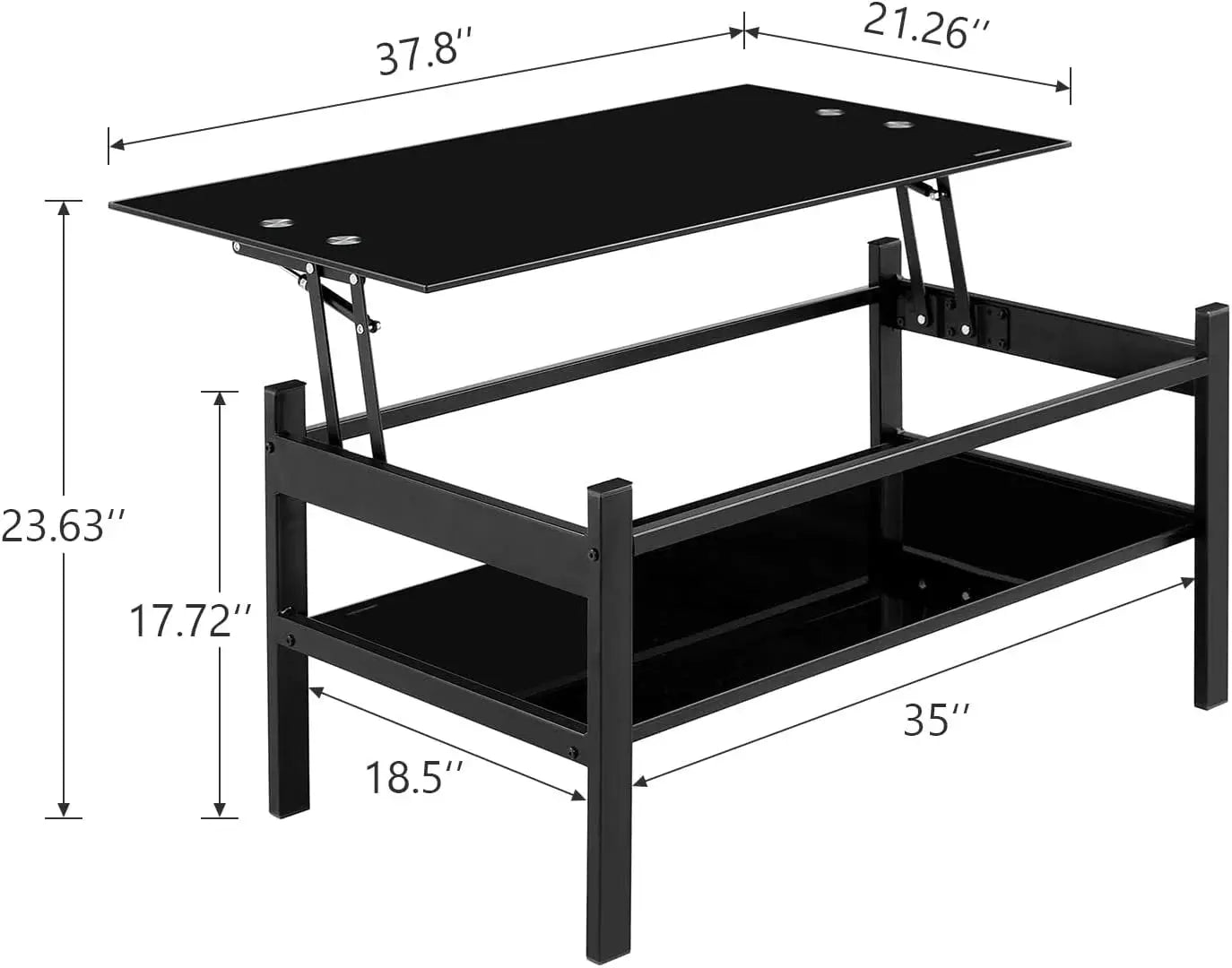 Lift Top Coffee Table,Glass Coffee Table with Storage Shelf &amp; Metal Frame,Coffee Table Lift Top, Lift Tabletop Dining Table for Home Living Room, Office - Mary’s TT Shop