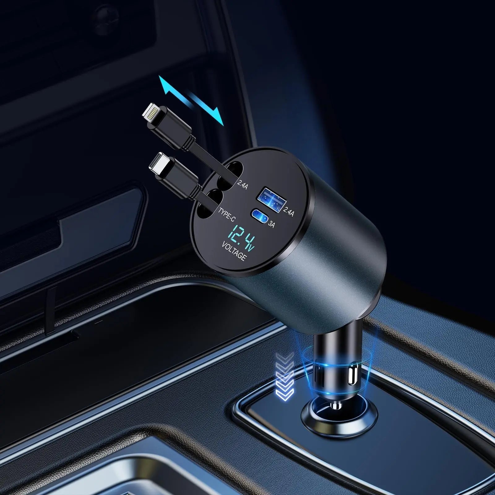 TIKTOK SHOP Retractable Car Charger, 4 in 1 Fast Car Phone Charger 66W, Retractable Cables and USB Car Charger,Compatible with Iphone 15/14/13/12/11,Galaxy,Pixel - Mary’s TT Shop