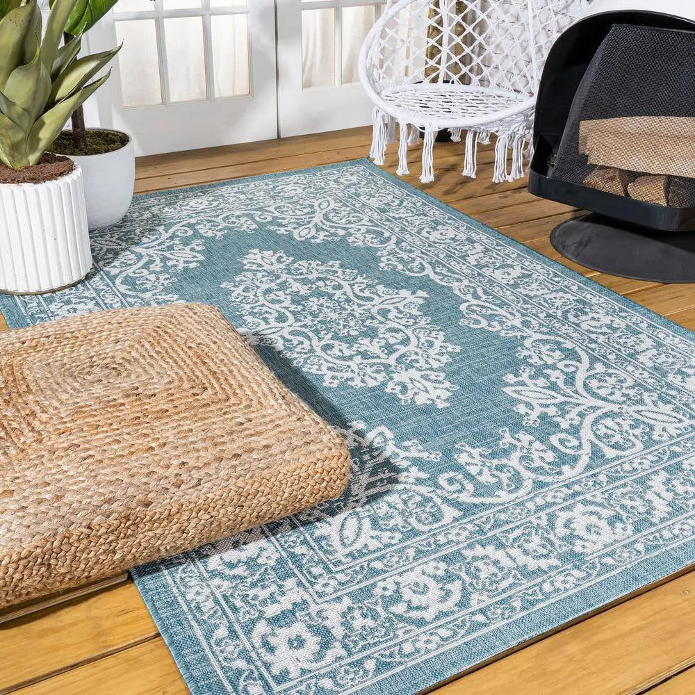 Galon Filigree Teal/Ivory 8 Ft. X 10 Ft. Indoor/Outdoor Rug - Mary’s TT Shop