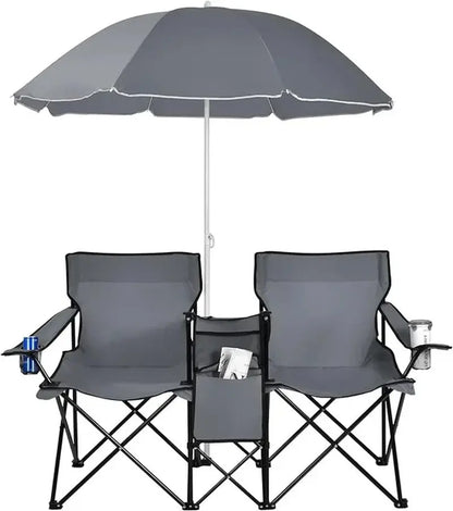 Portable Folding Picnic Double Chair W/Umbrella Table Cooler Beach Camping Chair for Patio Pool Park Outdoor - Mary’s TT Shop