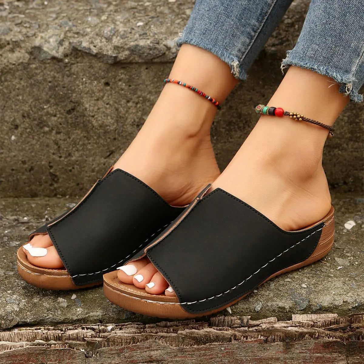 Fashion Solid Wedges Women Sandals Summer Casual Peep-toe Slippers Outdoor Thick Sole Heightening Slides Shoes Women - Mary’s TT Shop