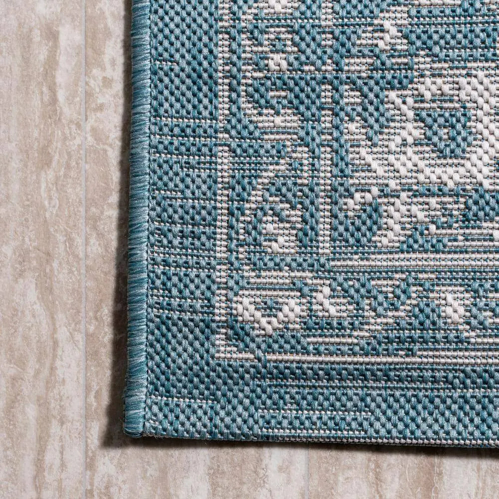 Galon Filigree Teal/Ivory 8 Ft. X 10 Ft. Indoor/Outdoor Rug - Mary’s TT Shop