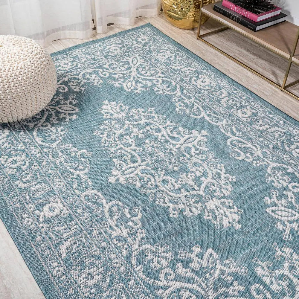 Galon Filigree Teal/Ivory 8 Ft. X 10 Ft. Indoor/Outdoor Rug - Mary’s TT Shop