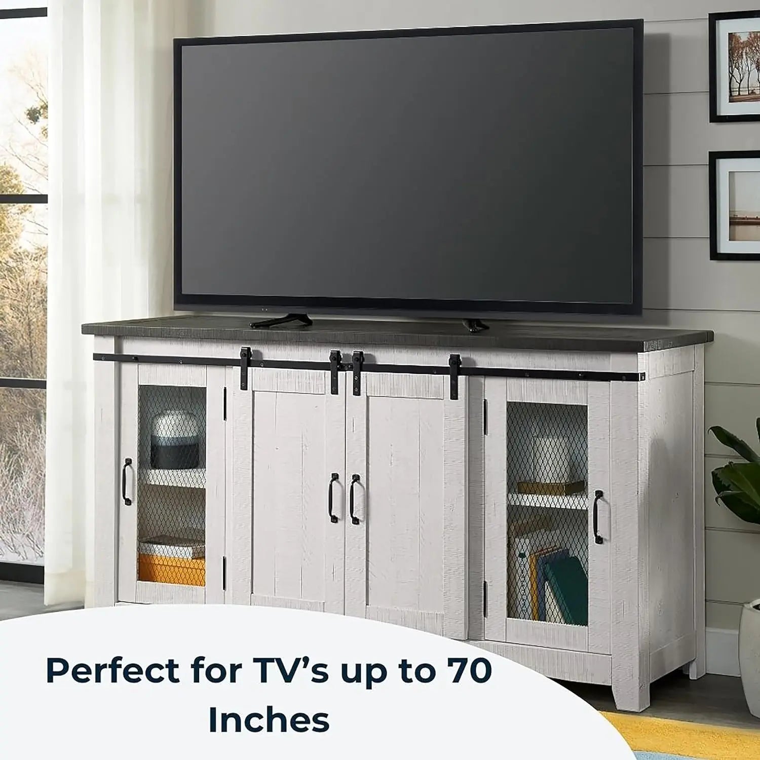 Hampton TV Stand, White Stain with Grey Stain Top - Mary’s TT Shop