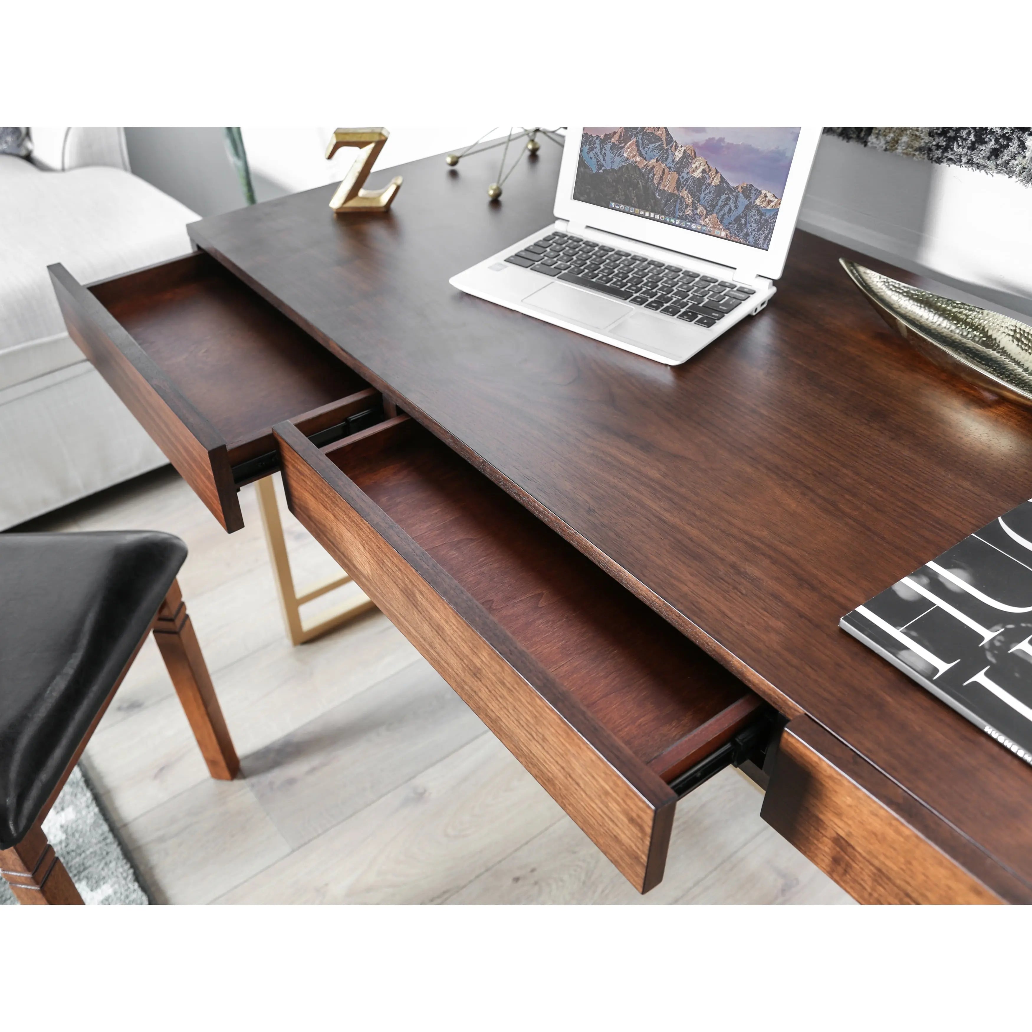 Maurice Contemporary Home Office 3-Drawer Desk in Light Walnut Wood Finish - Mary’s TT Shop