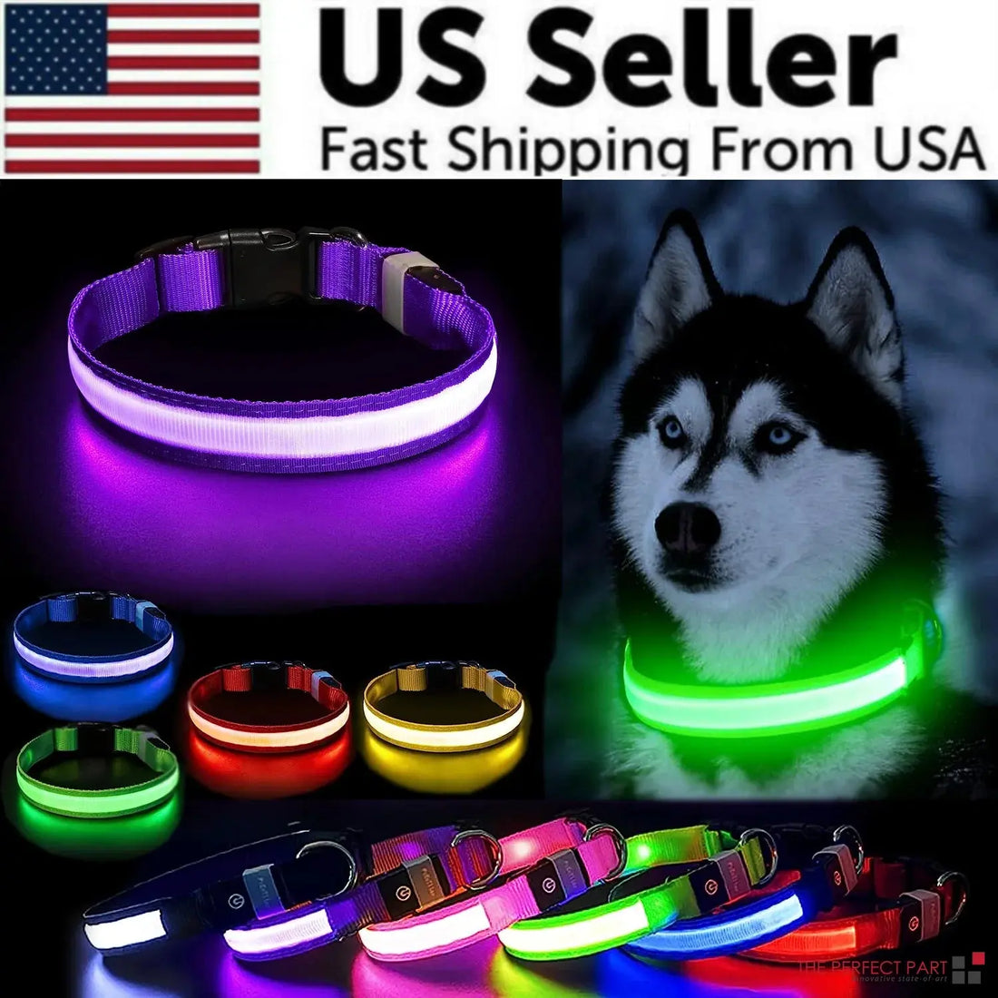 LED Adjustable Dog Collar Blinking Flashing Light up Glow Pets Safety Waterproof - Mary’s TT Shop