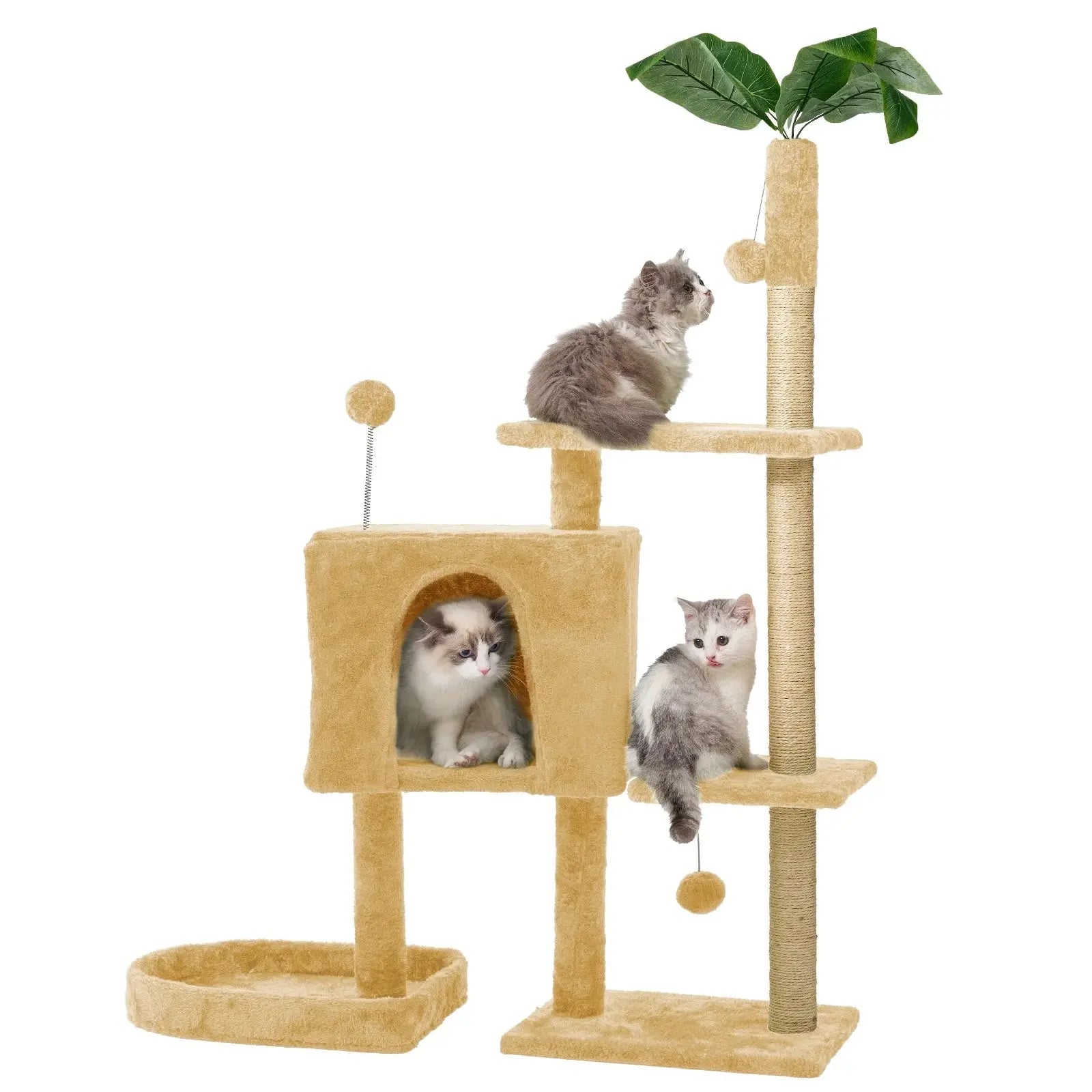 Cat Tree,52&quot; Cat Tower for Indoor Cats, Cat Tree with Scratching Posts Plush Perch Stand, Cat Condo with Funny Toys Kittens Pet Play House,Beige - Mary’s TT Shop