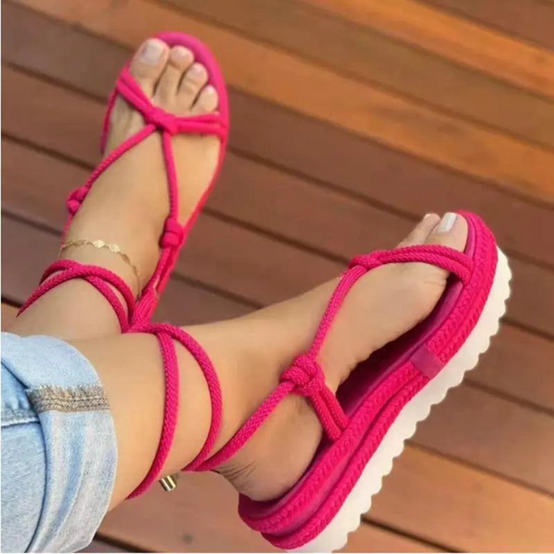 Lace-up Braided Hemp Strap Platform Beach Sandals - Mary’s TT Shop